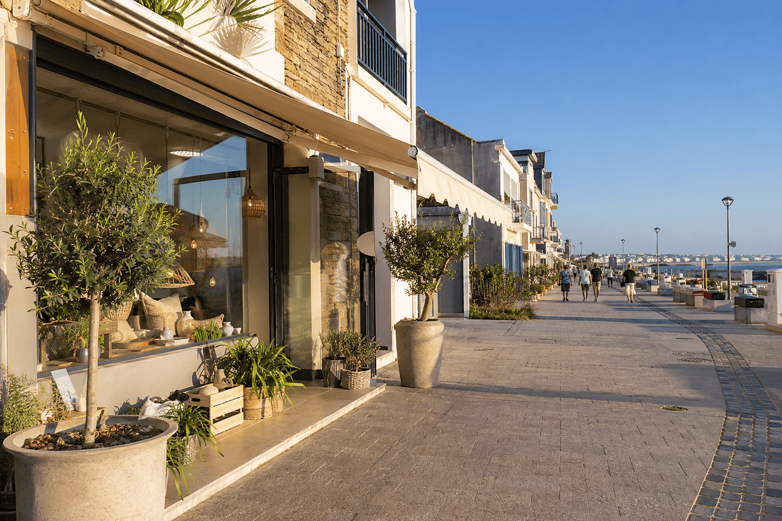 Commerces en bord de mer sur la promenade des Sables d'Olonne, exemple de local commercial à vendre
